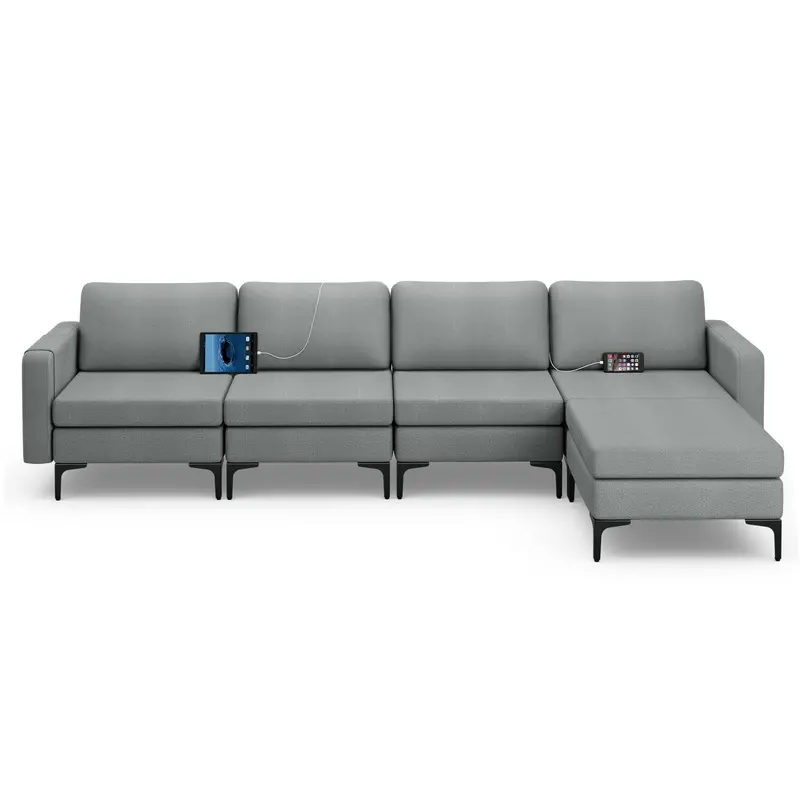 Giantex Convertible Sectional Sofa – 123" L-Shaped Sleeper Couch With Optional Usb Charging Ports 1