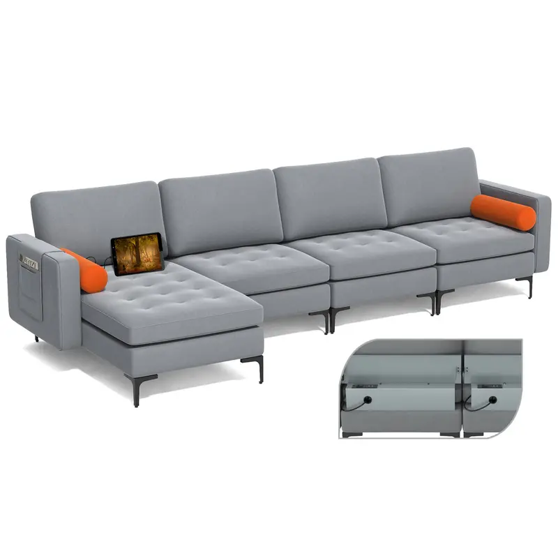 Giantex Convertible Sectional Sofa With Usb Charging Ports 1