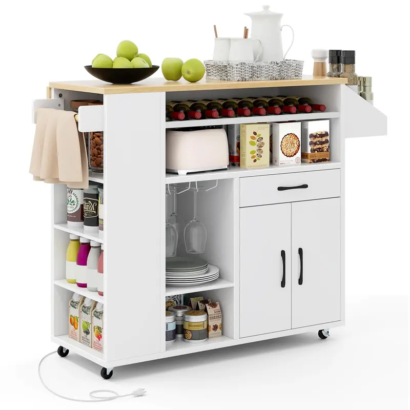 Giantex Drop-Leaf Rolling Kitchen Cart – Compact Mobile Island With Storage Compartments 1