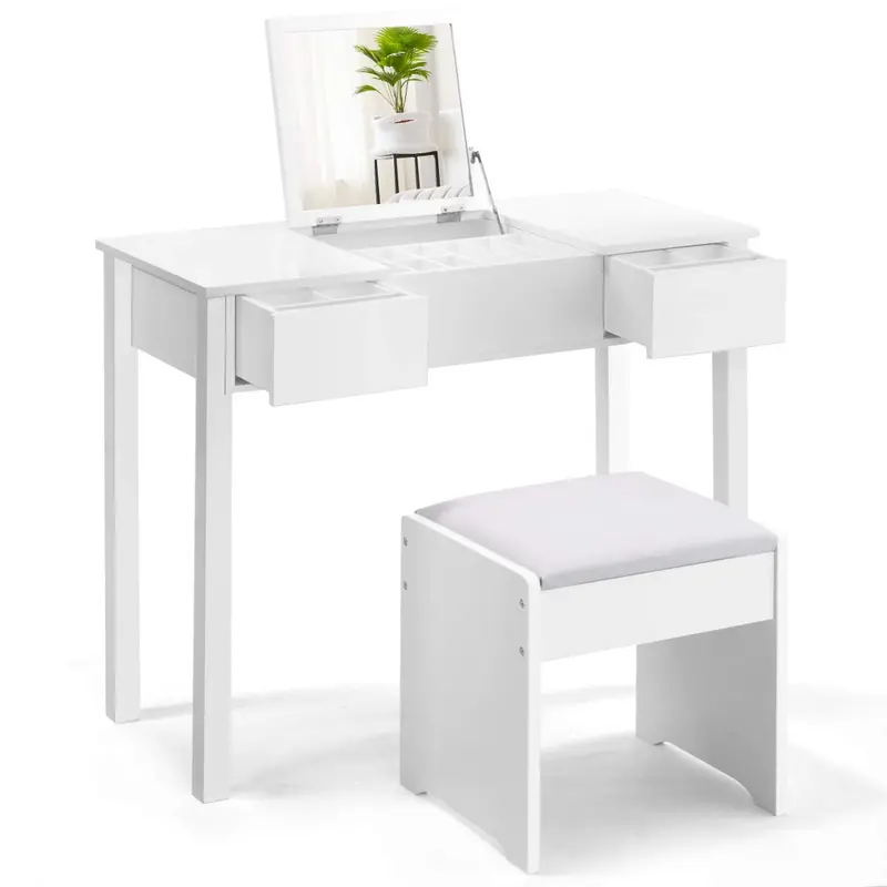 Giantex Dual-Function Vanity And Writing Desk With Two Drawers And Modular Organizers 1