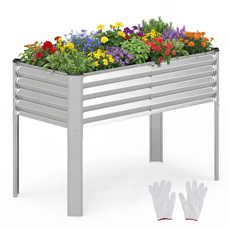 Giantex Elevated Galvanized Planter – 46" X 24" X 31" Metal Raised Garden Bed With Legs 1