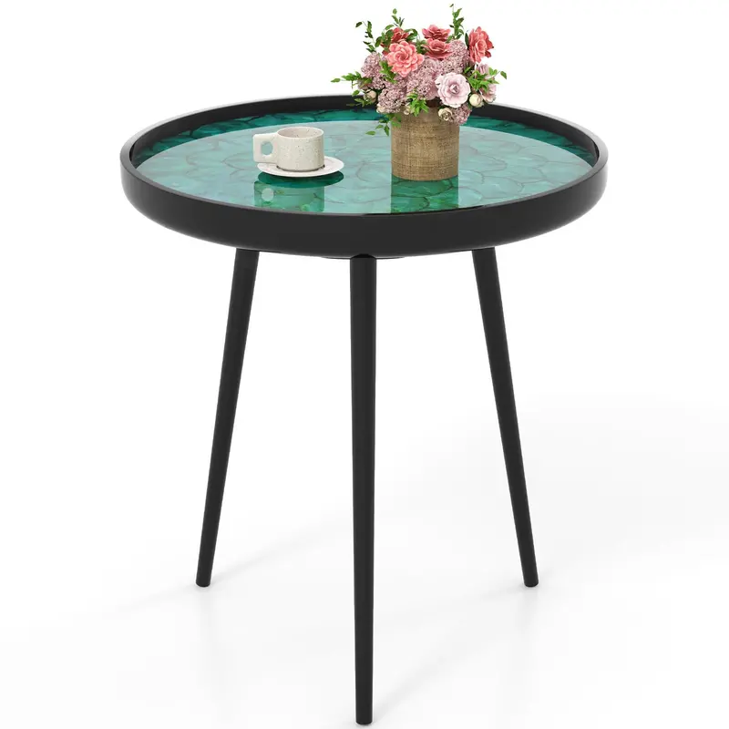 Giantex Epoxy Resin Outdoor Side Table – Modern Round End Table For Patios 1
