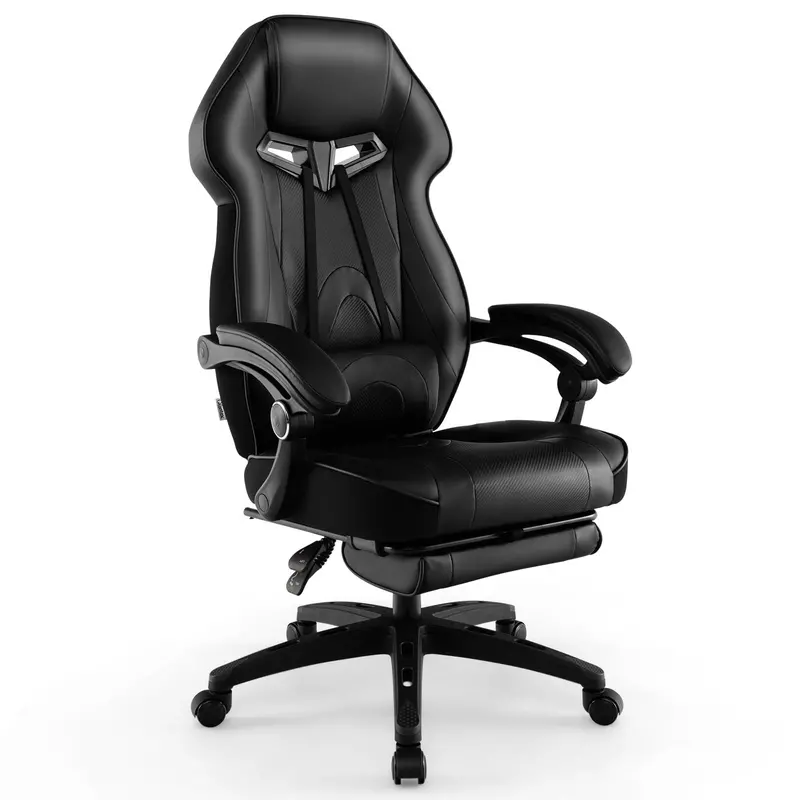 Giantex Ergonomic Gaming Chair With Retractable Footrest – Adult Reclining Pc Seat 1
