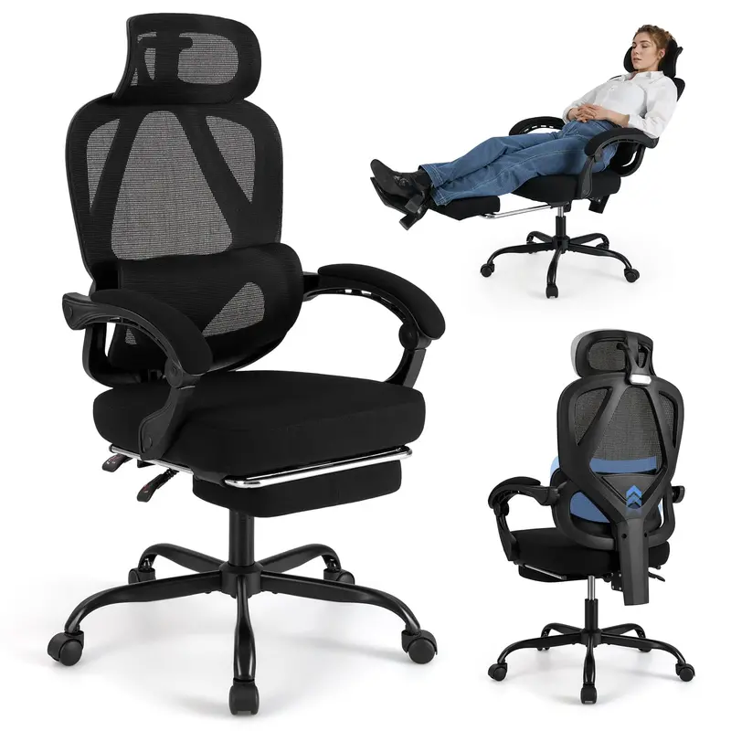 Giantex Ergonomic Mesh Office Chair With Retractable Footrest & Reclining Back Support 1