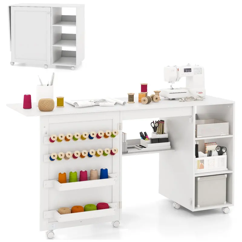 Giantex Expandable Folding Sewing Table – 57.5" Workstation With Pegboard & Storage Hooks 1