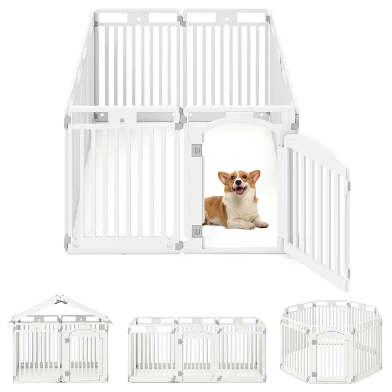 Giantex Expandable Plastic Dog Playpen – 8 Or 16 Panel, 32-Inch Tall With Secure Door 1
