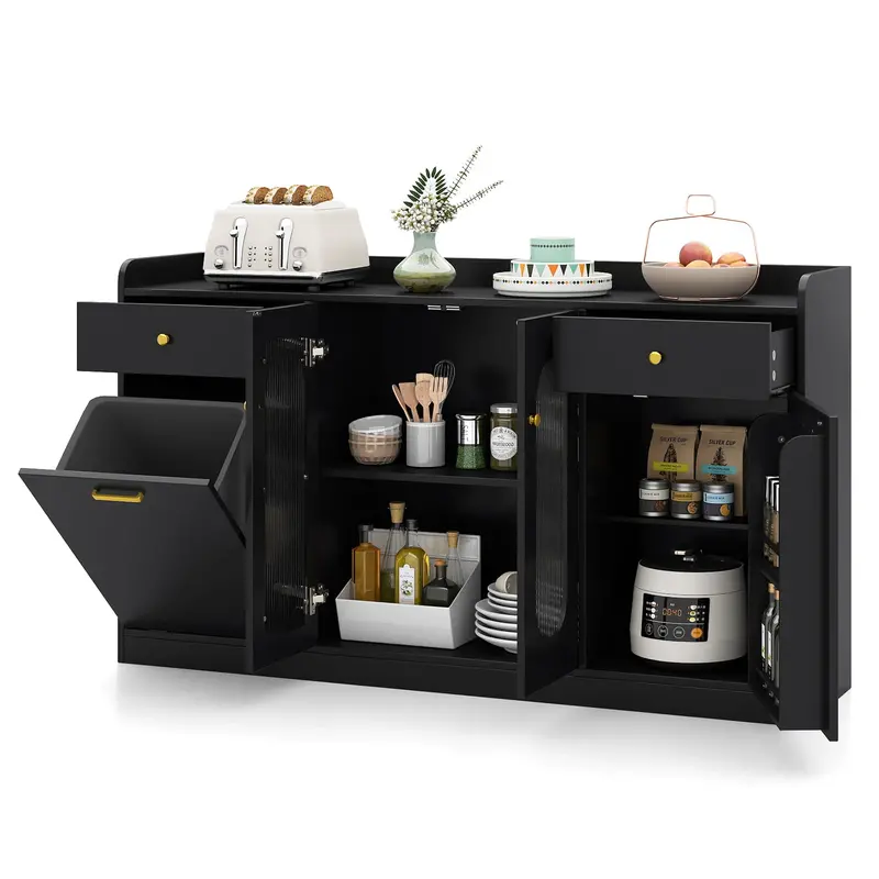 Giantex Farmhouse Buffet Cabinet – 55-Inch With Concealed Tilt-Out Trash Compartment 1