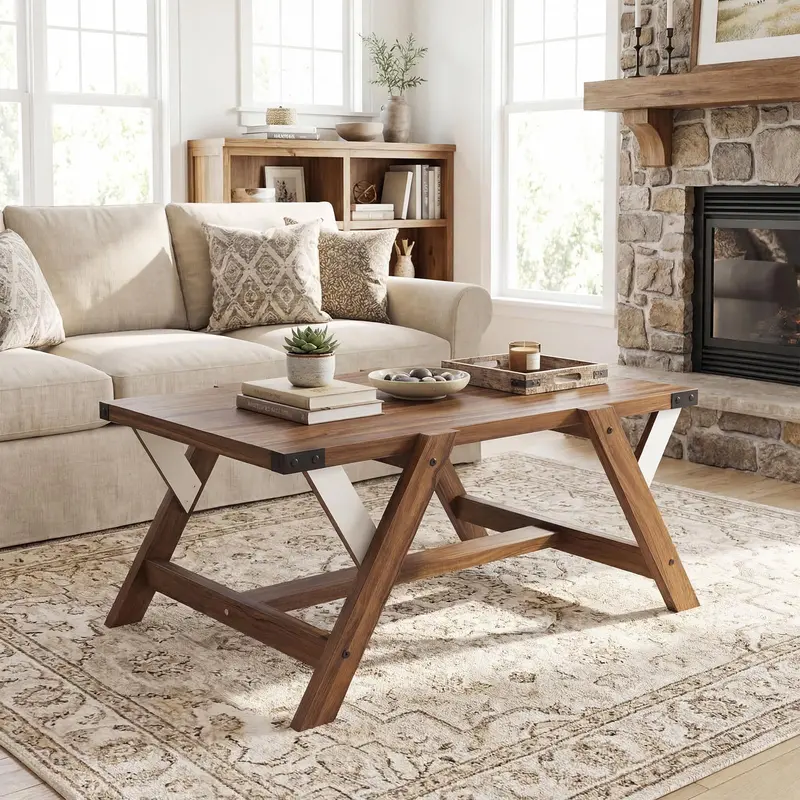 Giantex Farmhouse Coffee Table – 35.5-Inch With Nailhead Trim And Reinforced Wooden Frame 1