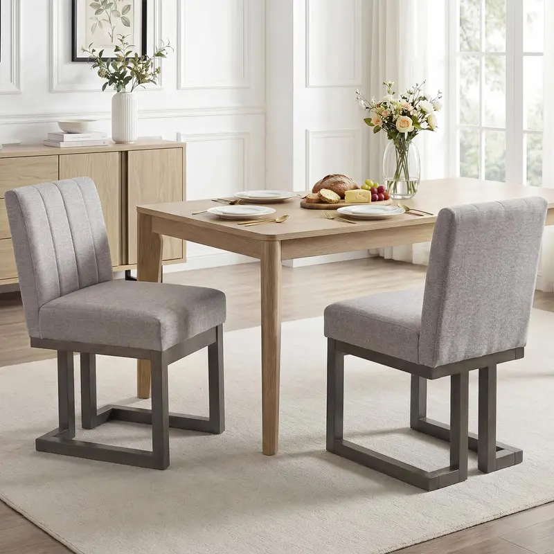 Giantex Farmhouse Kitchen Chairs — Thick 5.5-Inch Padded Fabric Seats On Solid Wood Frames 1