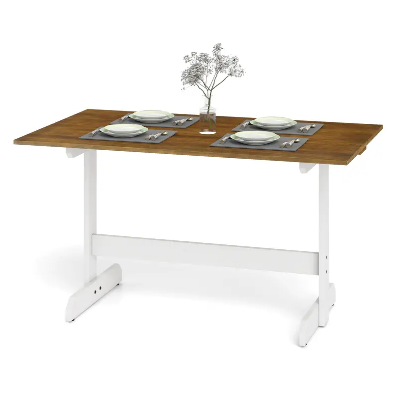 Giantex Farmhouse Kitchen Table – 55-Inch Solid Rubberwood Dining Table With H-Frame Legs 1