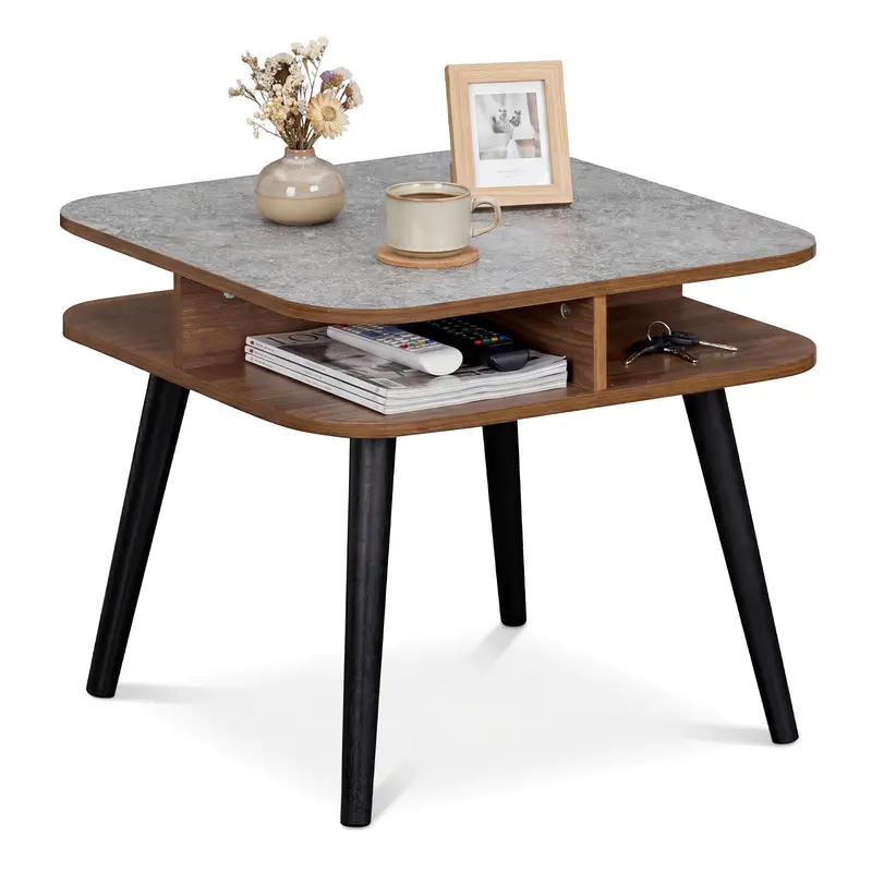 Giantex Faux Marble End Table — Minimalist 2-Tier Side Table (Single Or Pair) 1