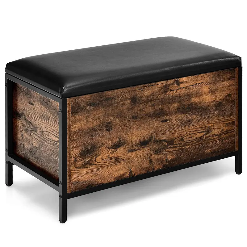 Giantex Flip-Top Storage Bench: Industrial-Style Ottoman Toy Box & Living Room Organizer 1