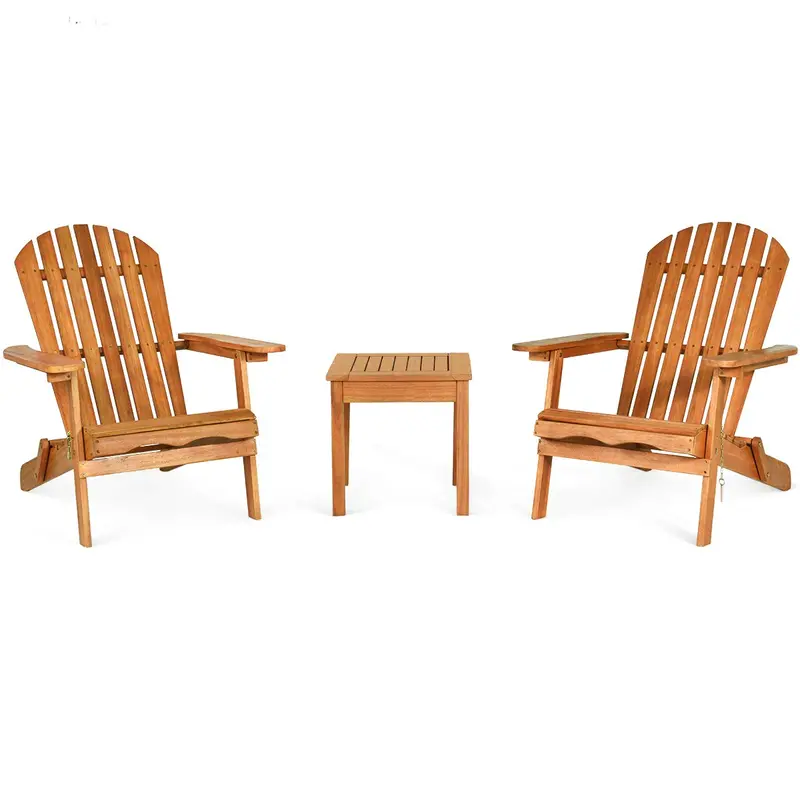 Giantex Foldable Adirondack Chair Set — 3-Piece Rustic Wooden Outdoor Seating 1