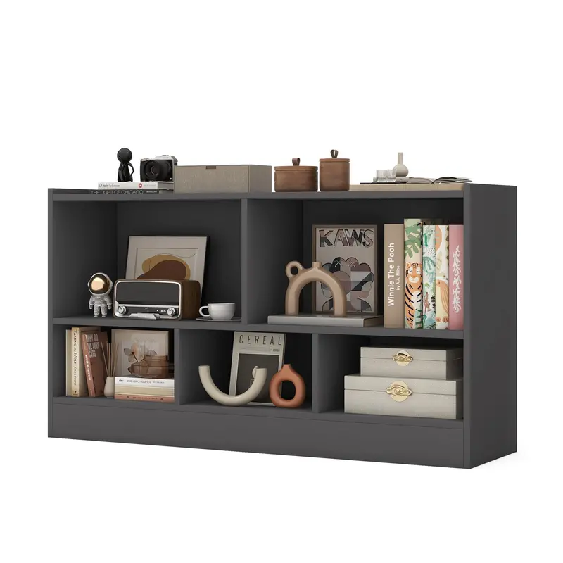 Giantex Freestanding 5-Cube Bookshelf – 3-Tier Wood Bookcase With Raised Base & Wide Top Shelf 1