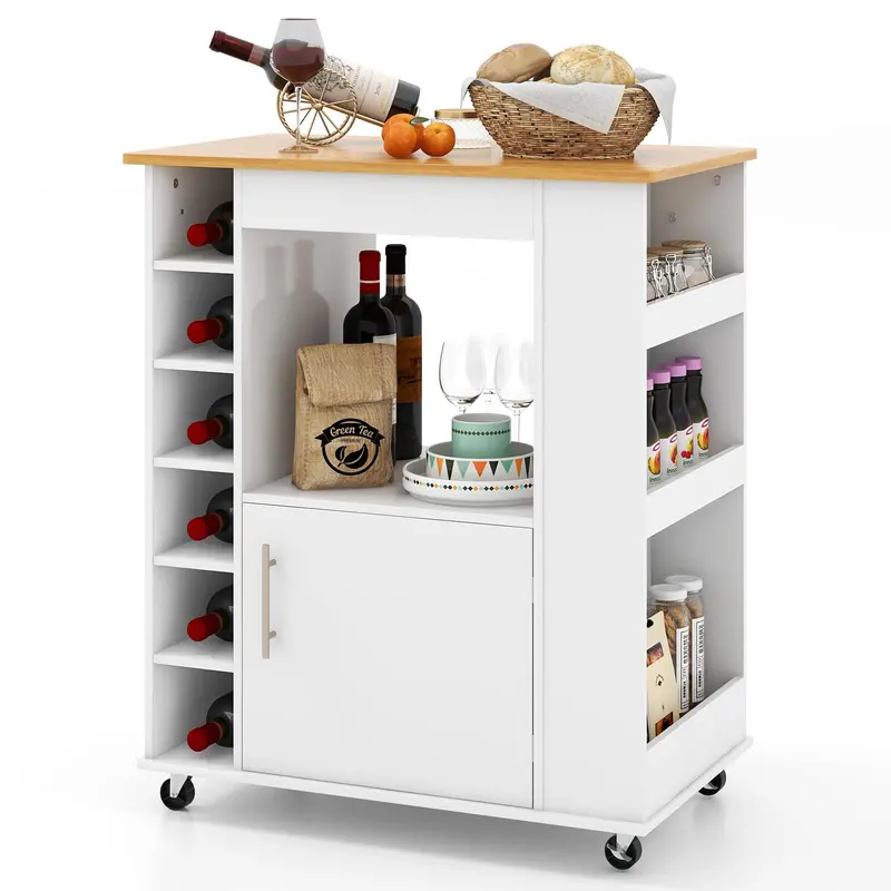 Giantex Freestanding Kitchen Island – Mobile Cart With Storage, Granite-Look Top 1