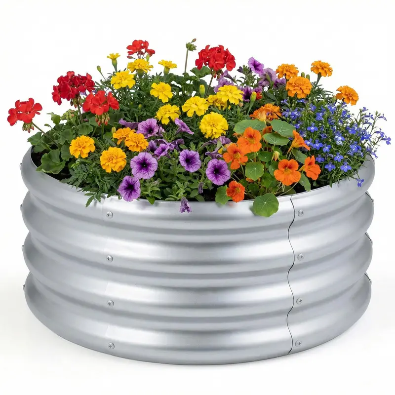 Giantex Galvanized Round Outdoor Planter Box – 2' X 2' X 1' With Open-Base Design 1