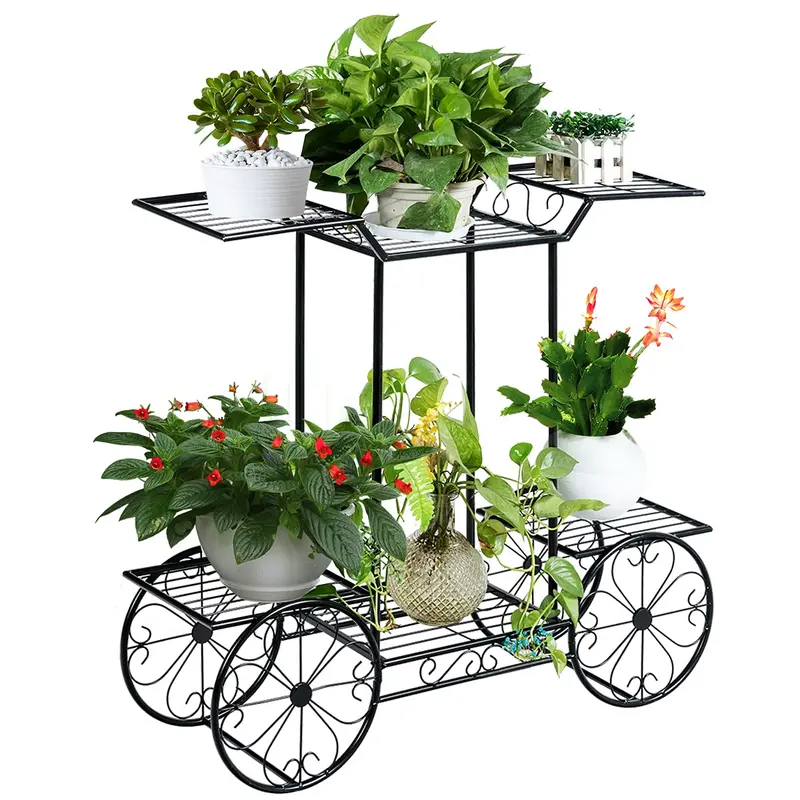 Giantex Heavy-Duty Metal Garden Cart With Ornamental Castor Wheels 1