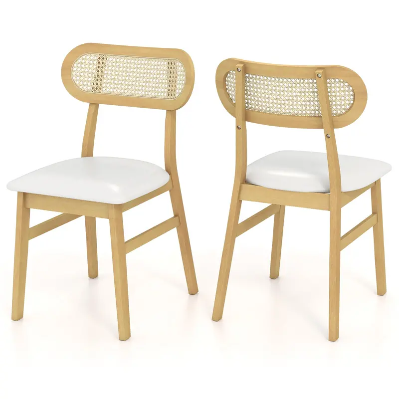 Giantex Kitchen Dining Chairs – Faux Leather Seat With Breathable Cane-Mesh Back 1