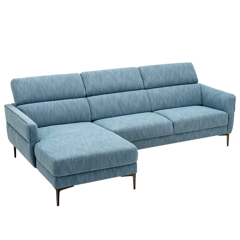 Giantex L-Shaped Upholstered Sofa With Chaise And Adjustable Headrest – Blue Fabric Living Room Couch 1