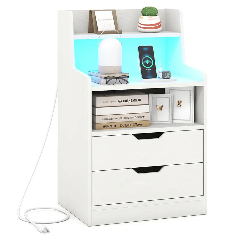 Giantex Led Nightstand – Bedroom Side Table With Wireless Charging & Soft Ambient Lighting 1