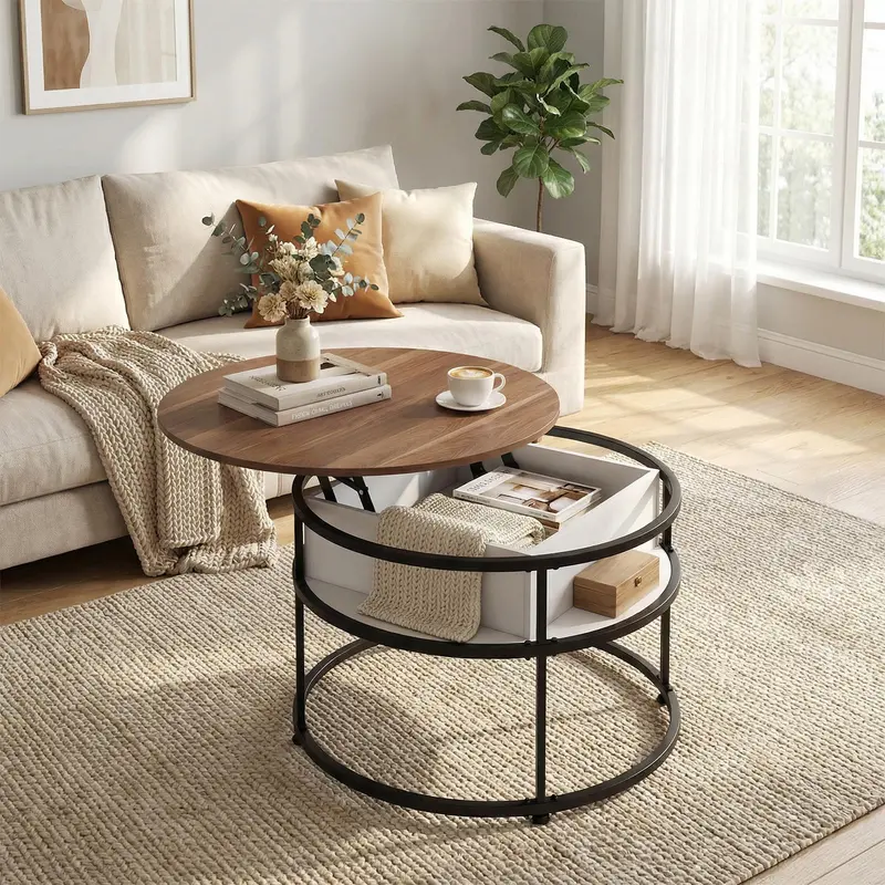 Giantex Lift-Top Round Coffee Table — 31.5" With Hidden Storage Compartment 1