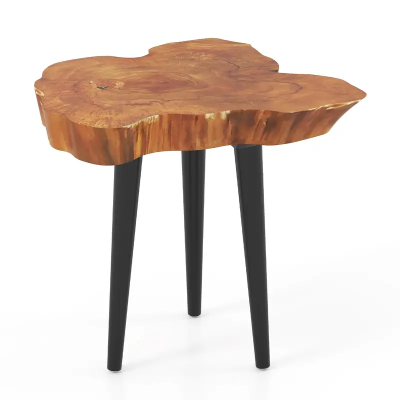 Giantex Live-Edge Teak Outdoor Side Table – 18" Irregular Top With Mahogany Tapered Legs 1