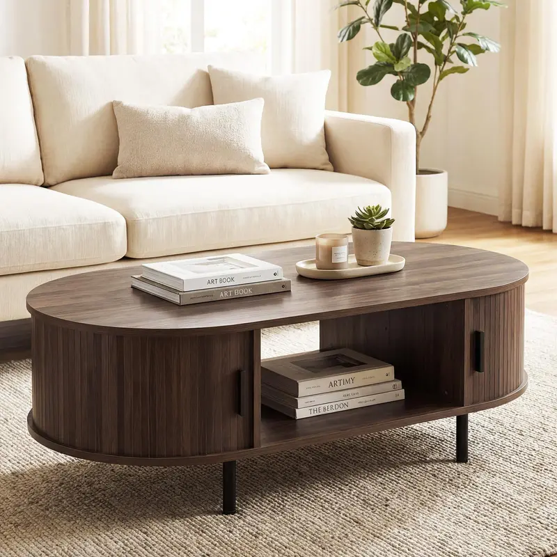 Giantex Mid-Century Modern Center Table — 47.5" With Sliding Tambour Doors 1