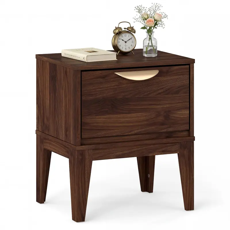 Giantex Mid-Century Nightstand With Compact Footprint And Dual-Tier Storage 1