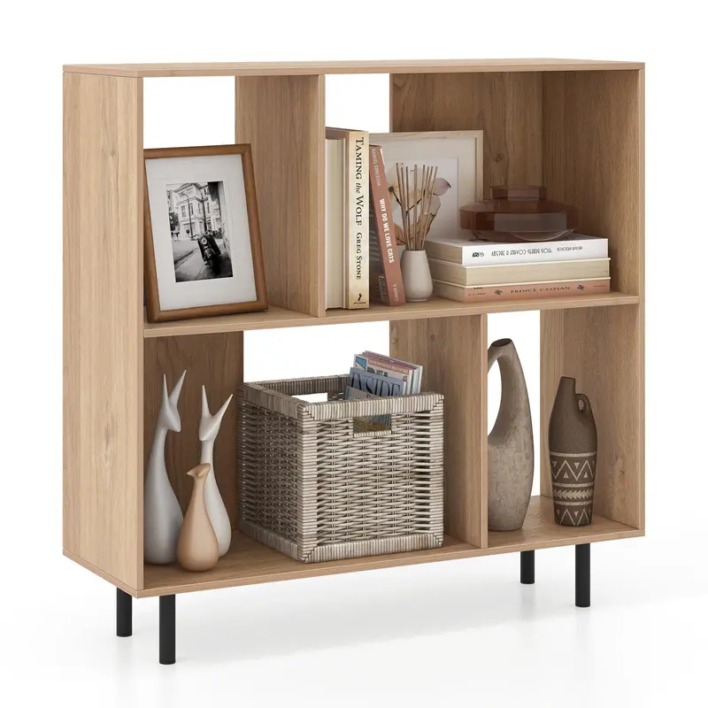 Giantex Minimalist 3-Tier Cube Bookshelf – 4-Compartment Freestanding Shelf With Metallic Legs And Clean Aesthetic 1