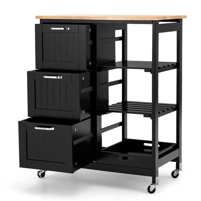 Giantex Mobile Kitchen Island Cart – Bar Serving Station With 3 Deep Storage Drawers 1