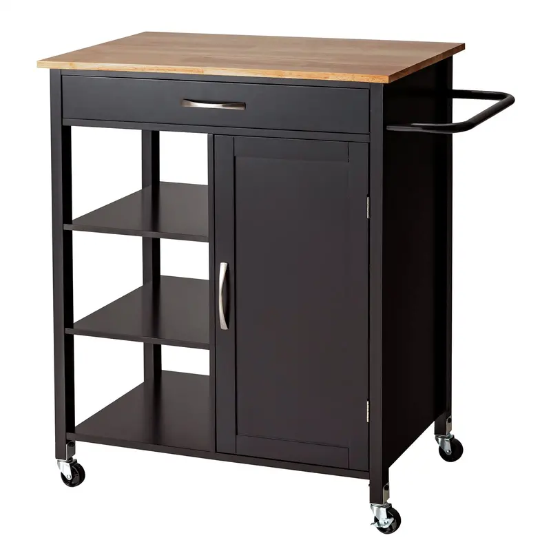 Giantex Mobile Kitchen Island Cart – Wheeled Prep Station With Door Cabinet, Drawer, And Tiered Shelves 1