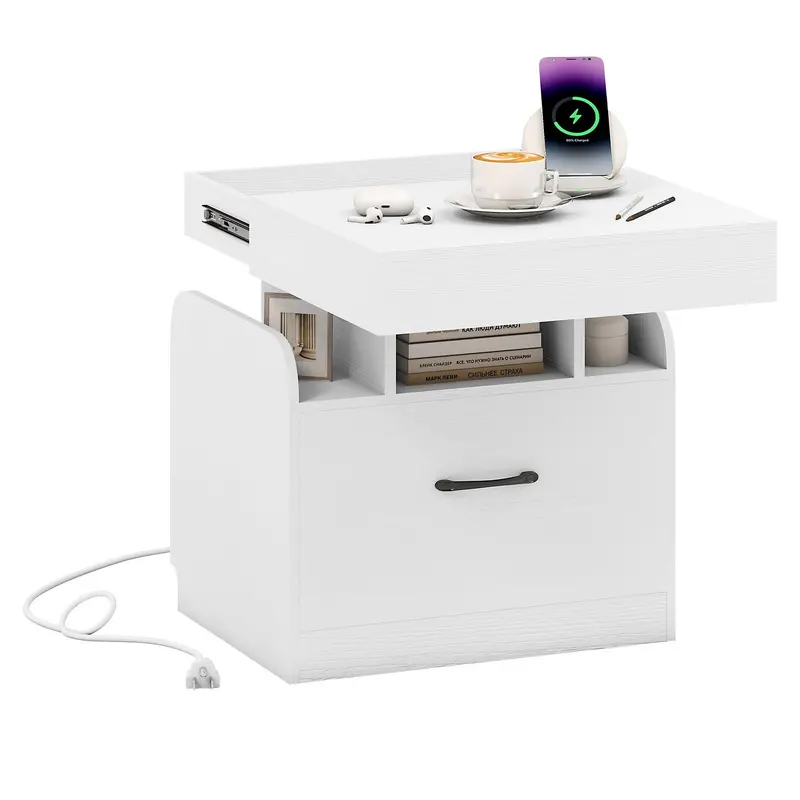 Giantex Modern Nightstand With Charging Station – Bedside Table For Bedroom Or Office 1