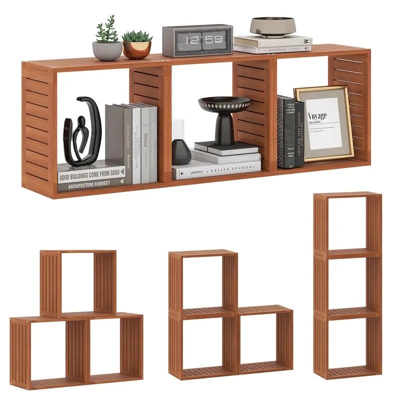Giantex Modular 3- Or 6-Cube Wooden Bookcase – Open-Slatted Storage Organizer With Stackable Design 1