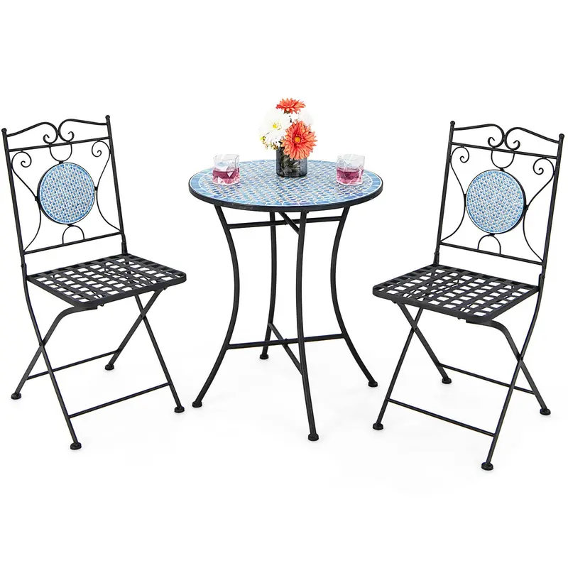 Giantex Mosaic-Design Round Patio Bistro Set (3-Piece) 1