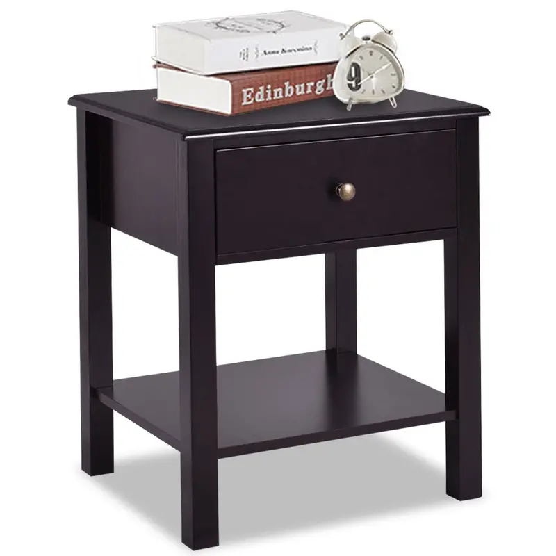 Giantex Nightstand With Drawer & Open Shelf – Sturdy Bedroom Storage Cabinet 1