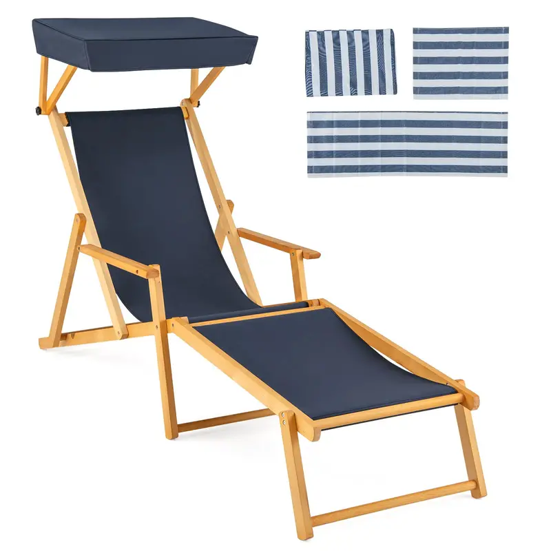 Giantex Outdoor Chaise Lounge – Foldable Beach Chair With Adjustable Canopy And Replaceable Fabric Cover 1