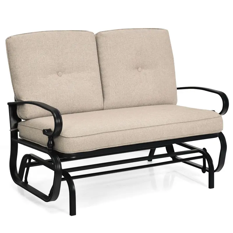 Giantex Outdoor Glider Loveseat – Patio Bench Swing With Cushioned Seating And Back Support 1