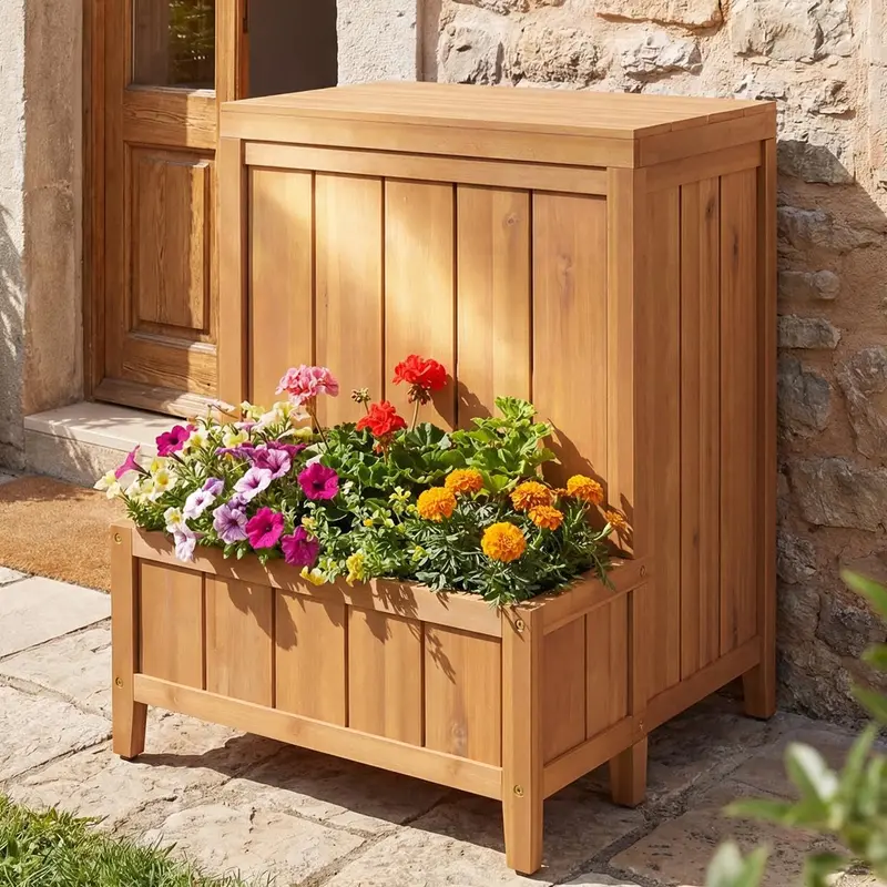 Giantex Outdoor Planter With Built-In Storage – Multi-Functional Raised Garden Box 1