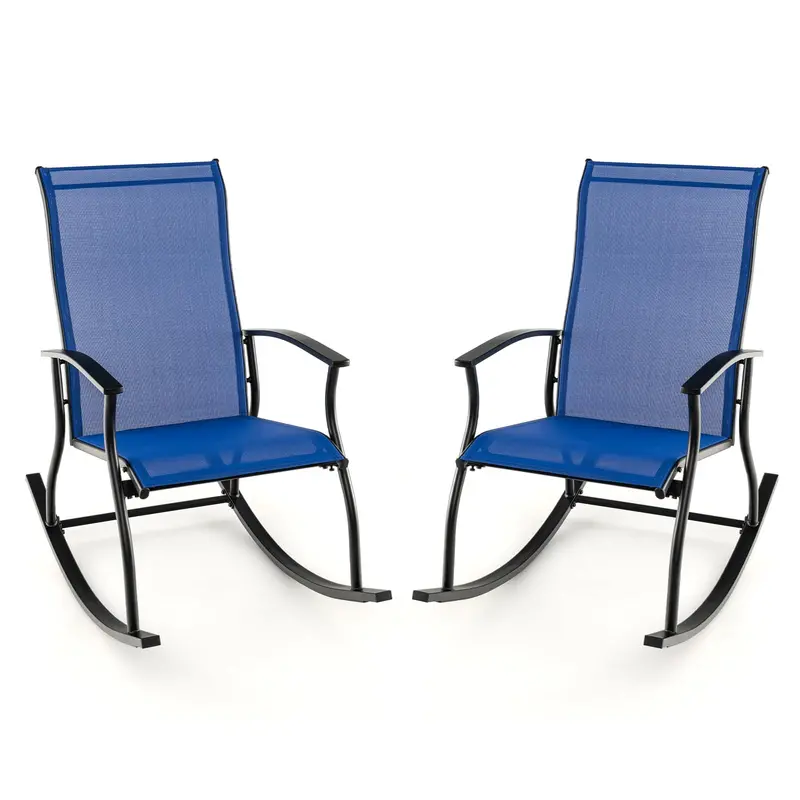 Giantex Outdoor Rocking Chair Duo – Navy-Colored Patio Rockers With Ventilated Backrests (Set Of 2) 1