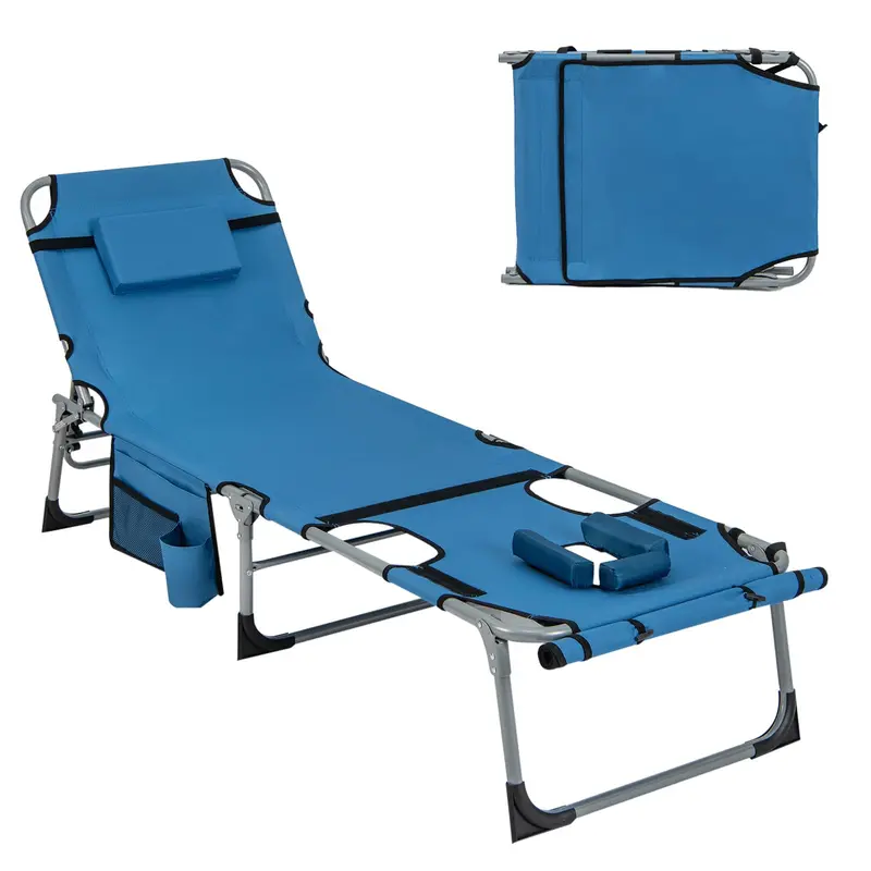 Giantex Outdoor Tanning Lounger – 5-Position Adjustable Chaise With Face Cutout And Lightweight Frame 1
