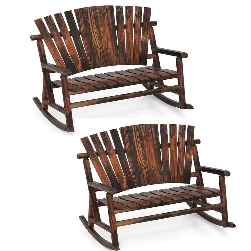 Giantex Outdoor Wooden Rocking Bench – Spacious 51" X 38" X 46" Seating 2
