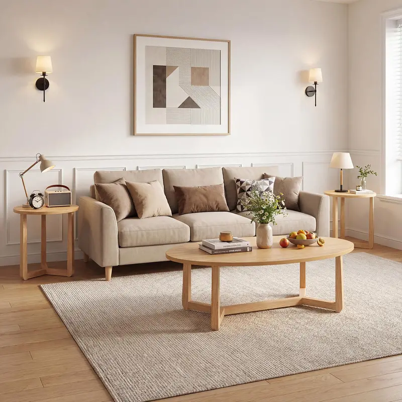 Giantex Oval Coffee Table Set – Matching End Tables (3-Piece) 1