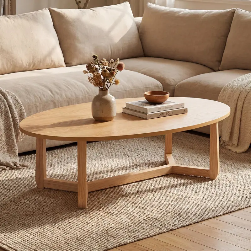 Giantex Oval Coffee Table — Thickened Top With Solid Rubber Wood Frame (46-Inch) 1