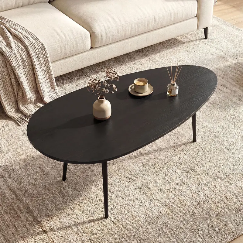 Giantex Oval Mid-Century Coffee Table – Compact Centerpiece With Sturdy Metal Base 1
