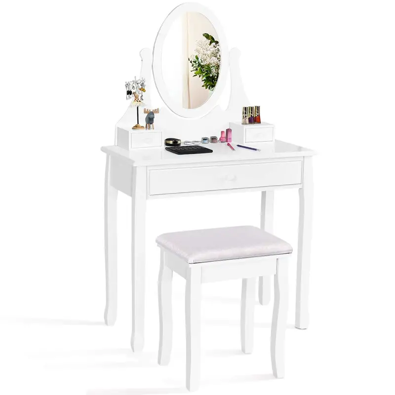 Giantex Oval-Mirror Vanity Set With Comfort-Padded Stool 1