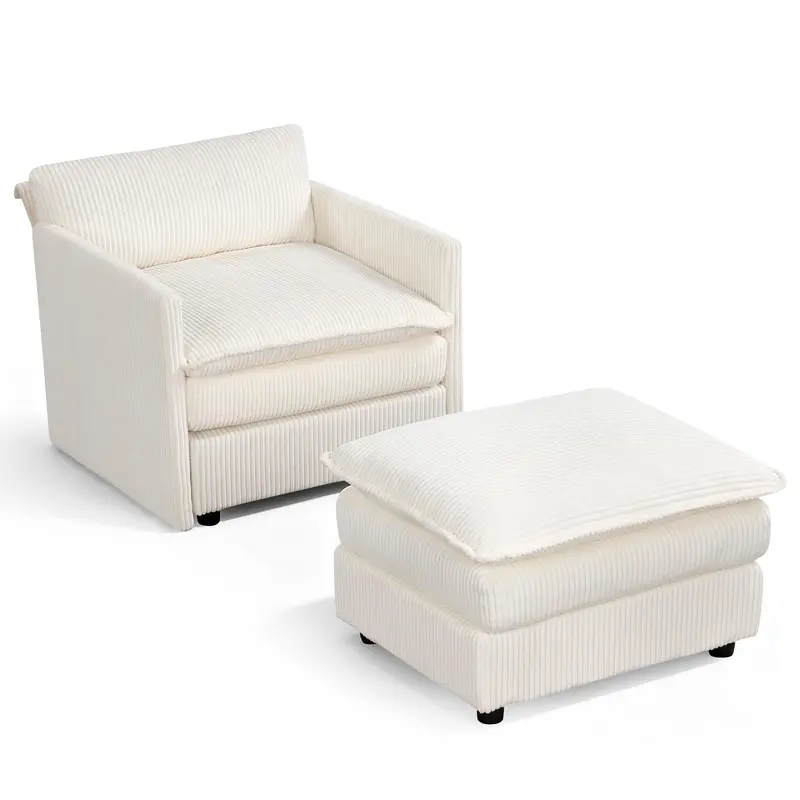 Giantex Oversized Corduroy Accent Chair And Matching Ottoman Set 1