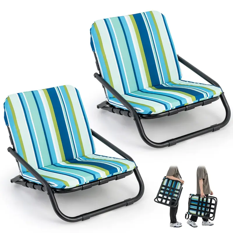Giantex Pack Of 2 Or 4 Folding Beach Chairs – Lightweight Aluminum Frame With Quick-Dry Cotton Cushions 1
