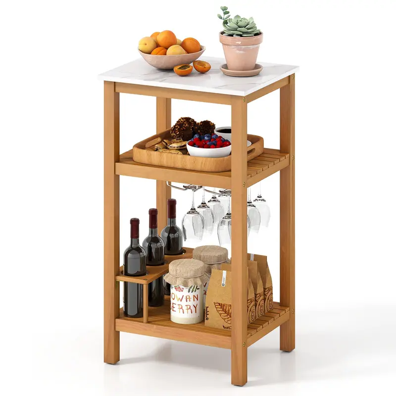 Giantex Patio Bar Table: Acacia Wood Outdoor Buffet Cabinet With Storage 1