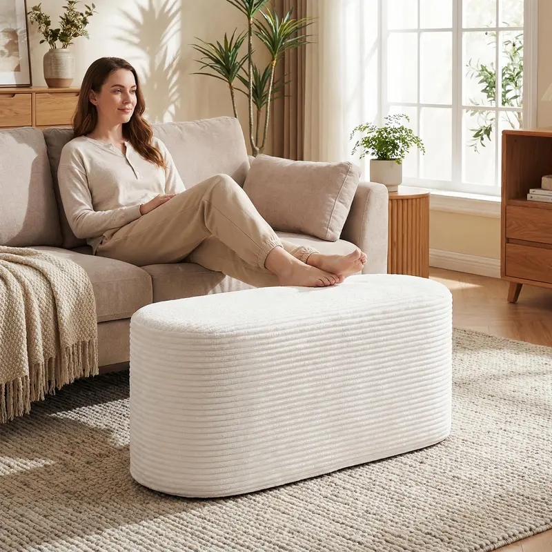 Giantex Plush Corduroy Bench – 47" End-Of-Bed Seating With High-Density Foam Padding 1
