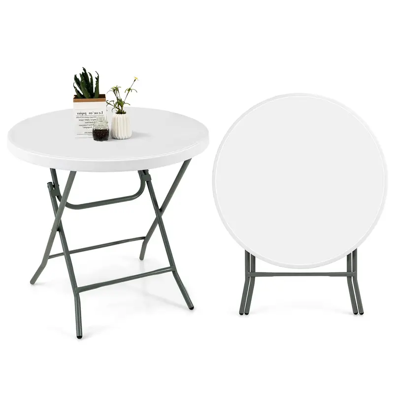 Giantex Portable 32" Round Plastic Folding Table – Reinforced Hdpe Top & Steel Frame In White 2